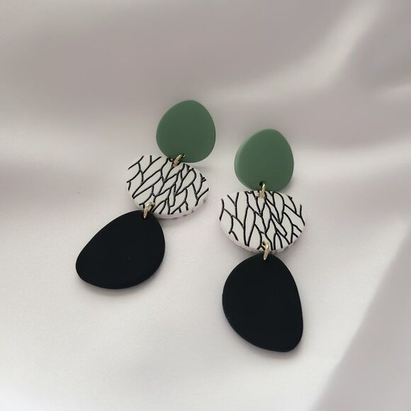 5/$25 Green and Black Acrylic Geometric Statement Earrings - Picture 3 of 10